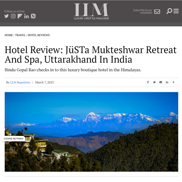 jüSTa Mukteshwar Retreat And Spa Featured in Luxury Lifestyle Magazine