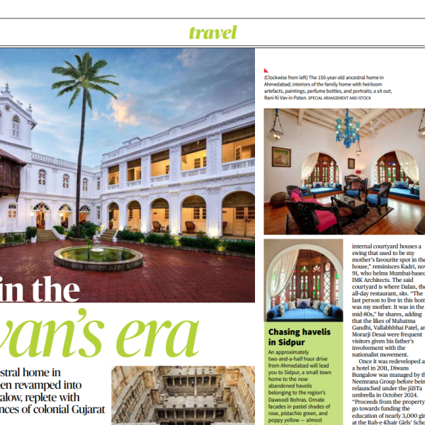 The Hindu Weekend Magazine Featured A 150-year-old ancestral home in Ahmedabad that has been Revamped into jüSTa Diwans Bungalow, Replete with Architectural Influences from Colonial Gujarat