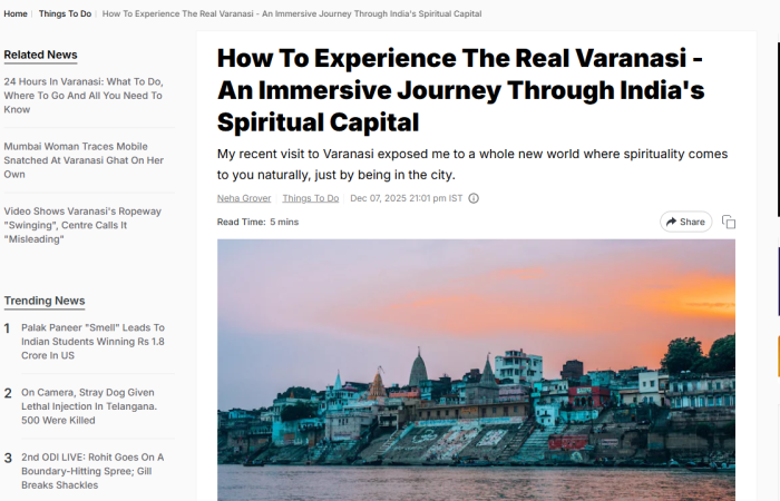NDTV Travel Features jüSTa Luxé – Kashi Parampara, Varanasi in Its Guide to Experiencing the Real Varanasi