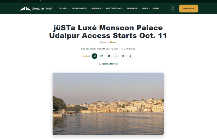 Deep Arrival Featured jüSTa Luxé Monsoon Palace to Open in Udaipur Deep Arrival Featured jüSTa Luxé Monsoon Palace to Open in Udaipur