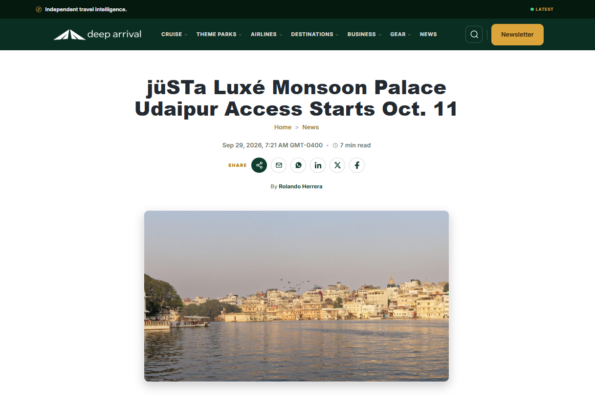 Deep Arrival Featured jüSTa Luxé Monsoon Palace to Open in Udaipur Deep Arrival Featured jüSTa Luxé Monsoon Palace to Open in Udaipur