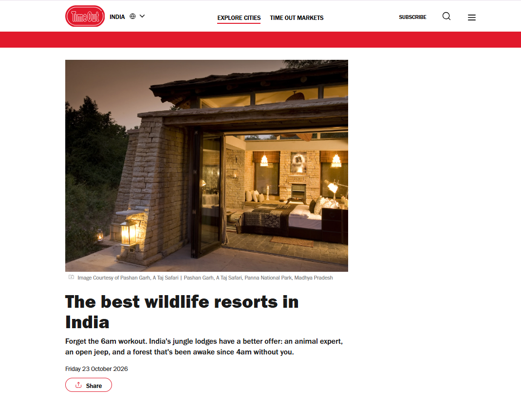 jüSTa Luxé – Highpoint Jawai Featured in Time Out’s List of the Best Wildlife Resorts in India